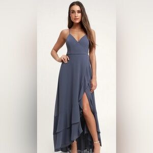 In Love Forever Granite Blue Lace-Up High-Low
(NWT Maxi Dress Lulus